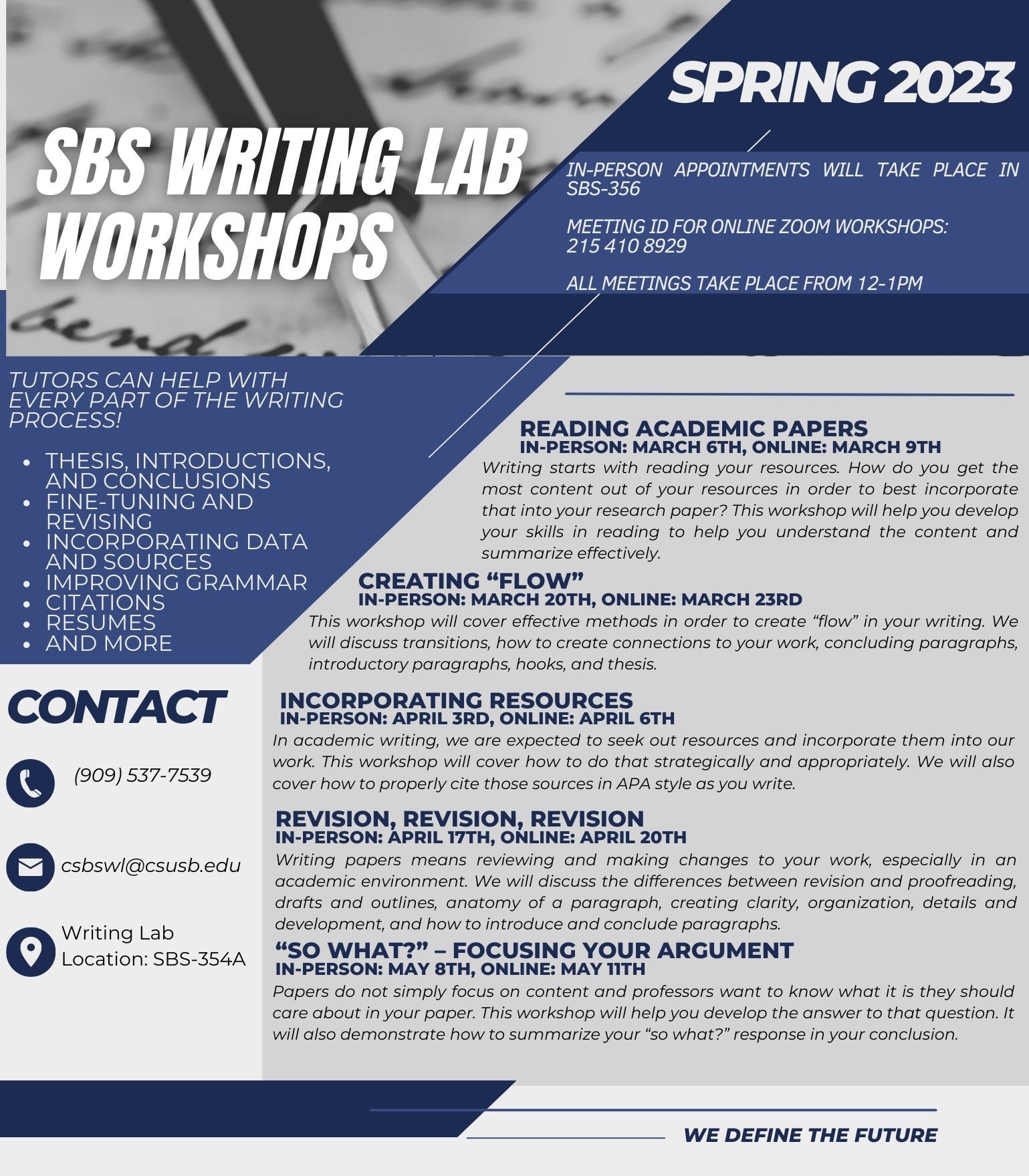 Csbs writing lab workshops incorporating resources csusb